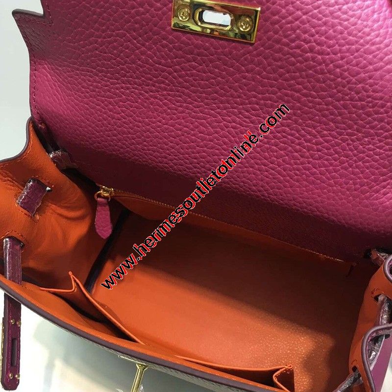 Hermes Kelly Bag Color Blocking Clemence Leather Gold Hardware In